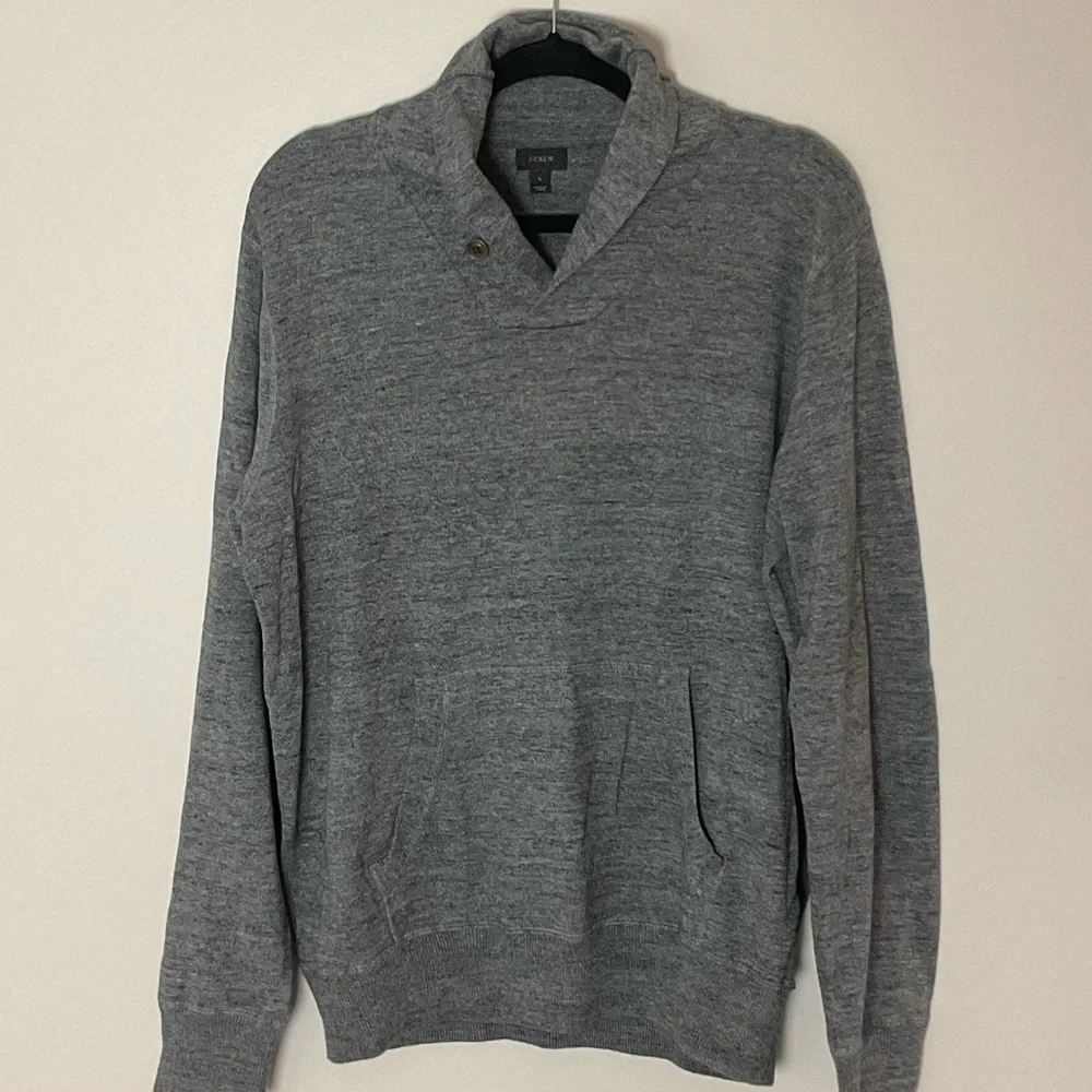 J. Crew Men's Charcoal Shawl Neck Sweater with Button Closure 100% Cotton Size L